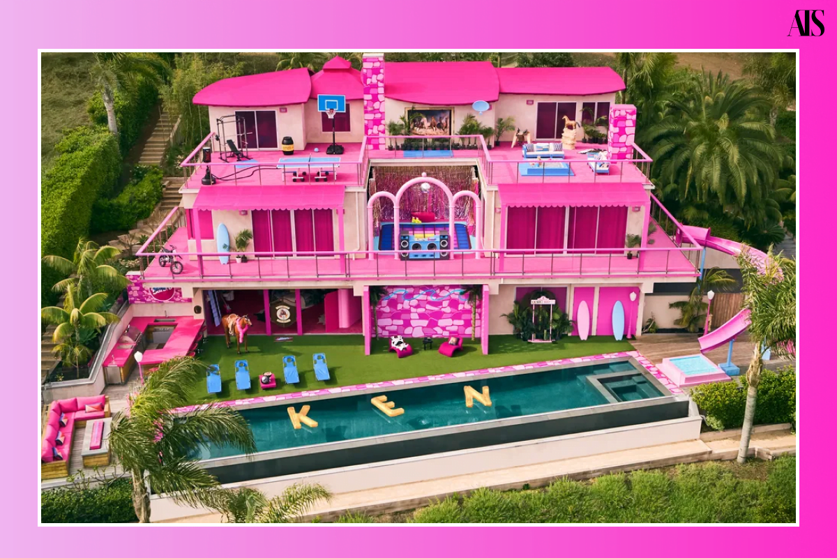 บ้านบาร์บี้ขนาดใหญ่สีชมพูใน Malibu Barbie มาร์โก ร็อบบี